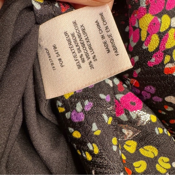 Derek Lam 10 Crosby Black Floral Print Silk Blend Metallic Bell Sleeve Blouse 2 - Picture 9 of 12